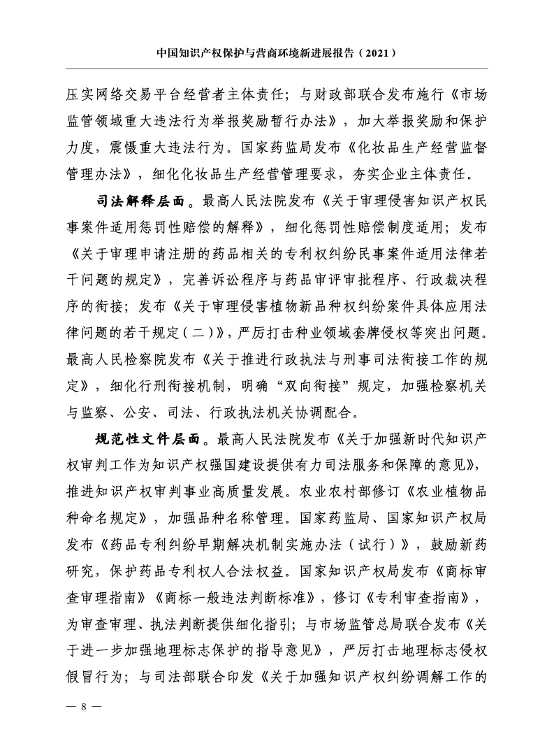 2021年中国知识产权保护与营商环境新进展报告