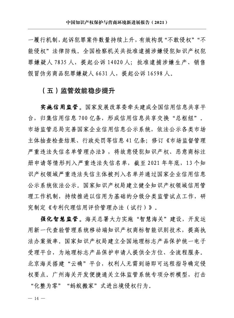 2021年中国知识产权保护与营商环境新进展报告