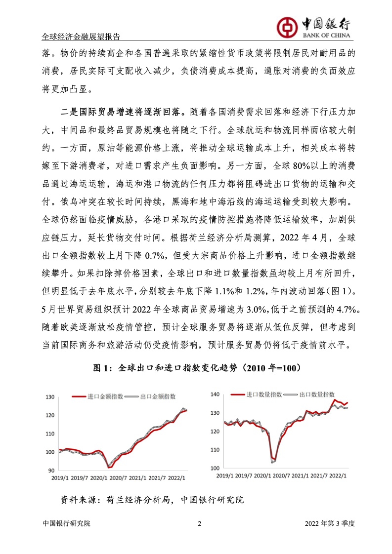 中国银行研究院：2022年第三季度全球经济金融展望报告