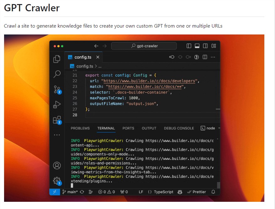 gpt crawler：从URL爬取网站生成结构化知识，创建定制GPT