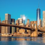 Image of lower Manhattan skyline and the Brooklyn Bridge. Brooklyn is the home of the New York Robotics Network.