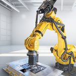 FANUC M-950iA 机器人正在搬运电池托盘。