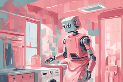 An illustration of a robot in a laundry room.