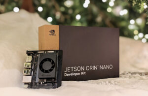 Jetson Orin Nano under a Christmas tree. NVIDIA announced the developer kit in December 2024.