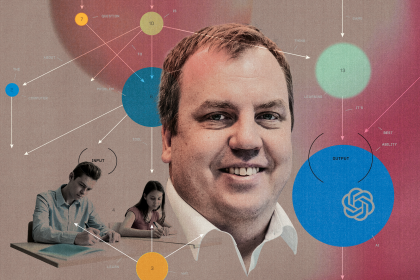 抽象AI可视化，带有标记节点和方向箭头