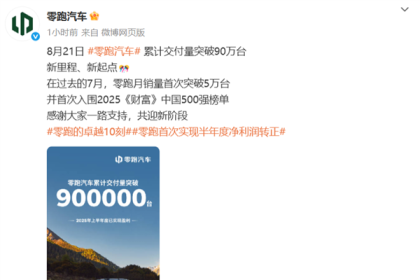 零跑解锁里程碑式成就：累计交付量破90万台