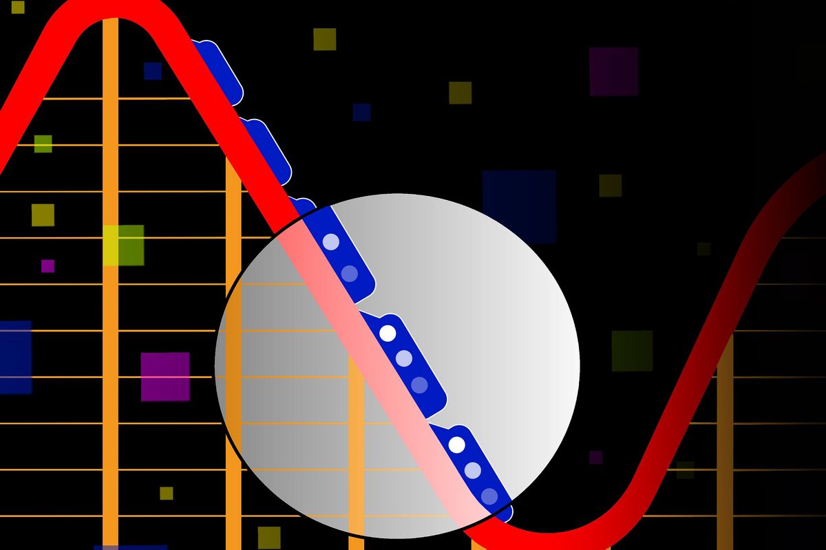 风格化的过山车和巨大的银色圆圈