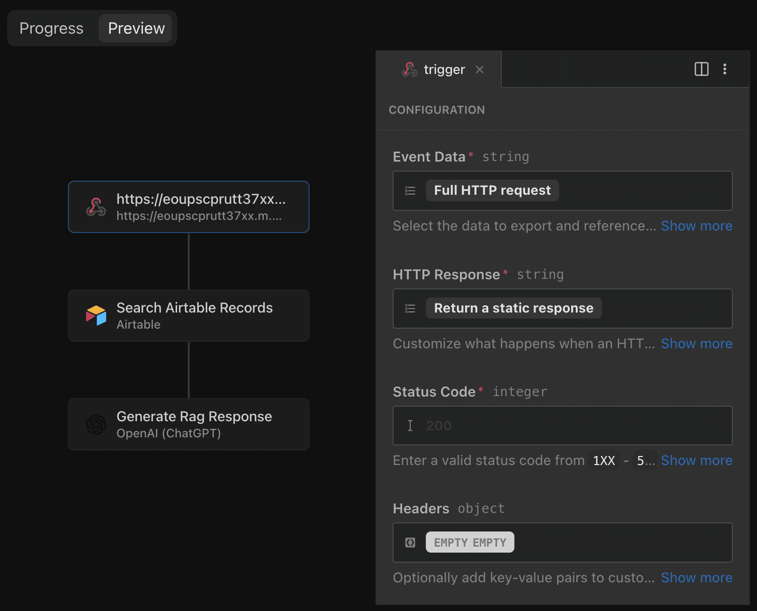 图片 2: Pipedream 的 AI 对话界面（String）
