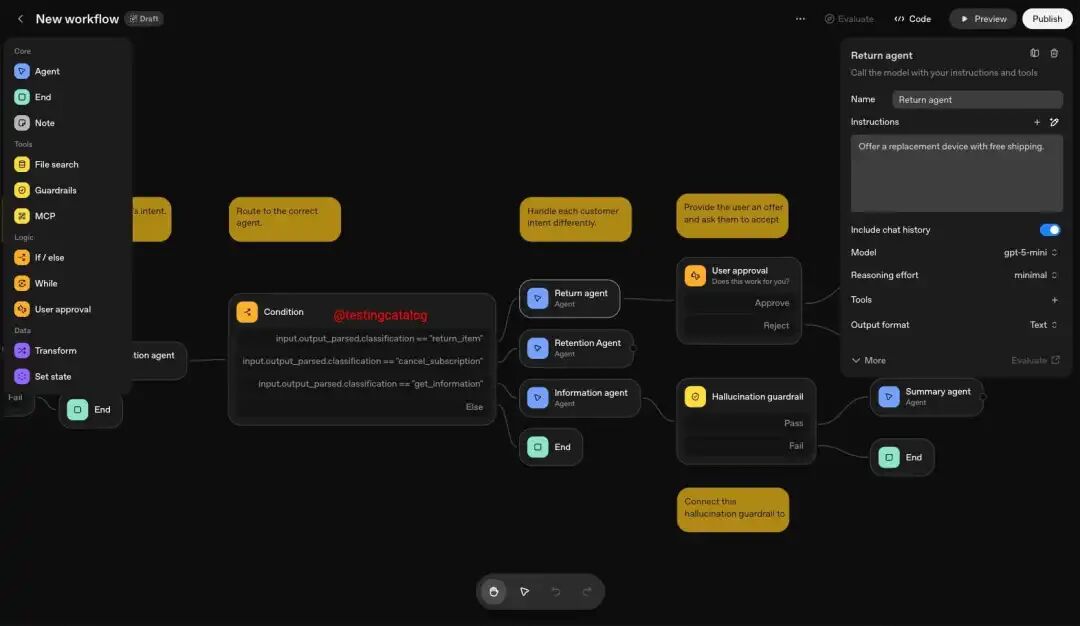 OpenAI Agent Builder 界面预览