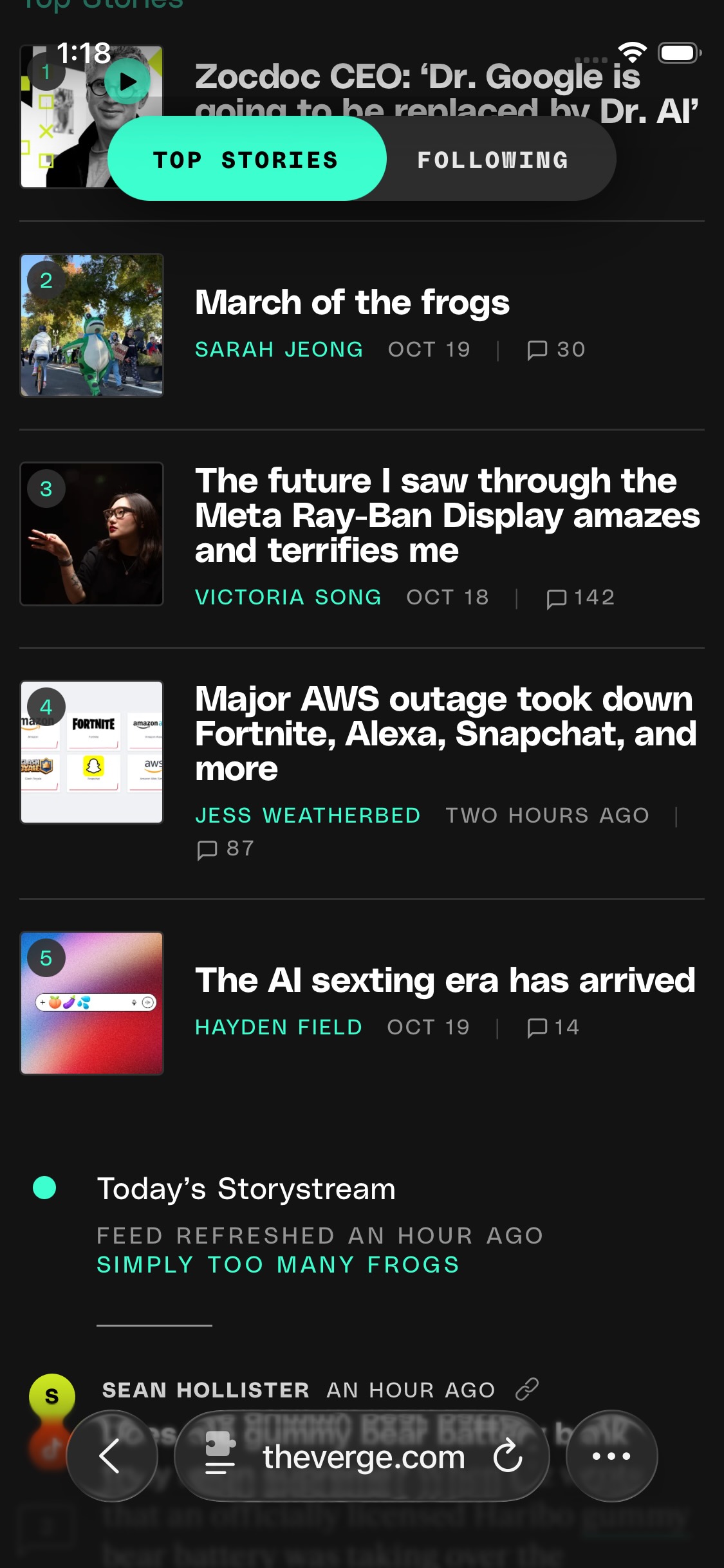 The Verge主页Liquid Glass效果对比图 - 清晰版