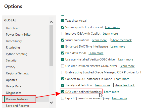 图1 – 启用用户定义函数预览功能