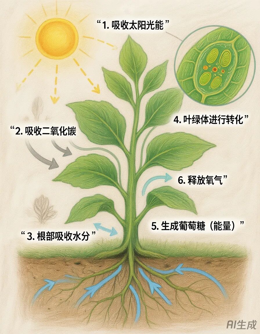 混元图像3.0生成植物光合作用演示图