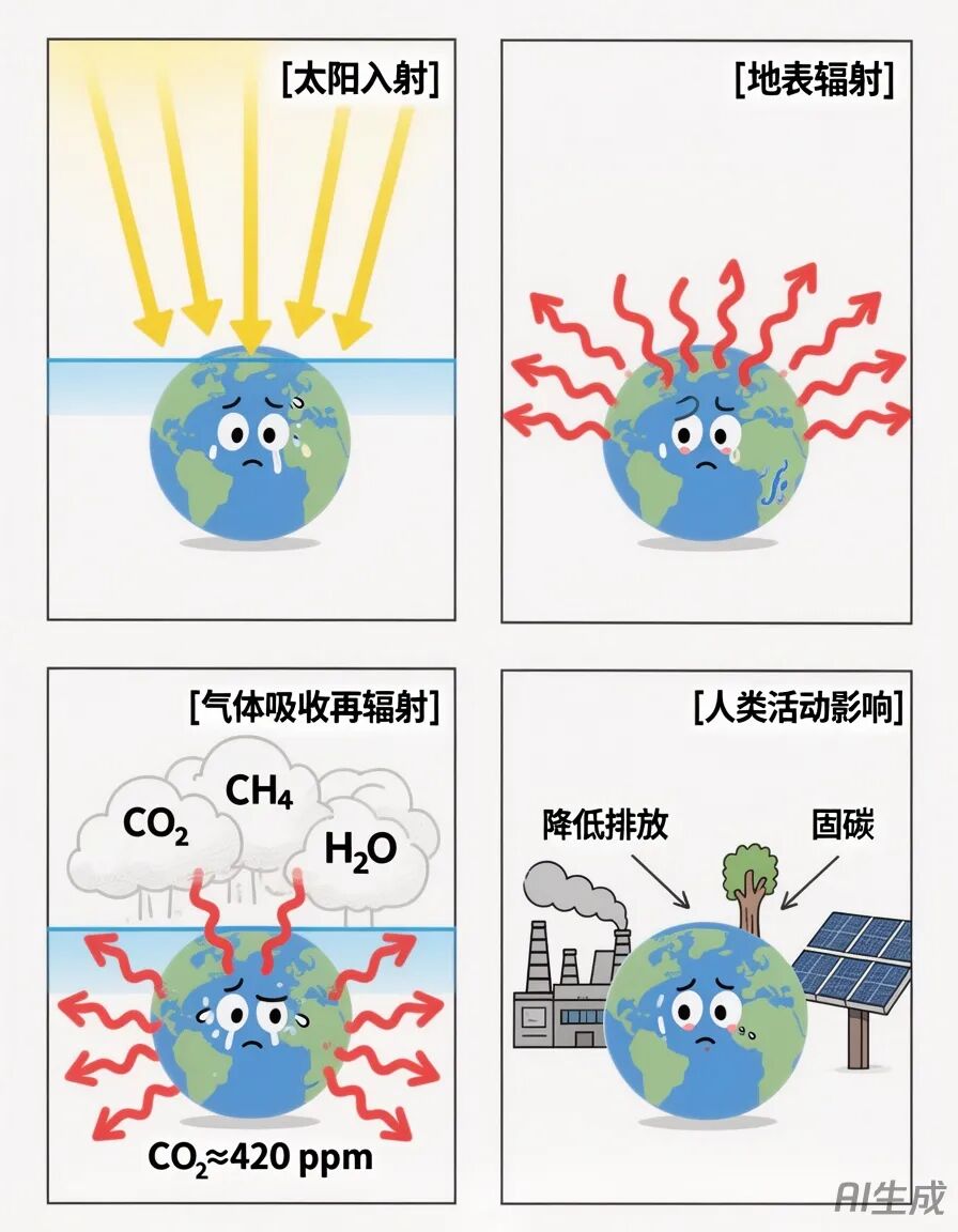 混元图像3.0生成温室效应解释图