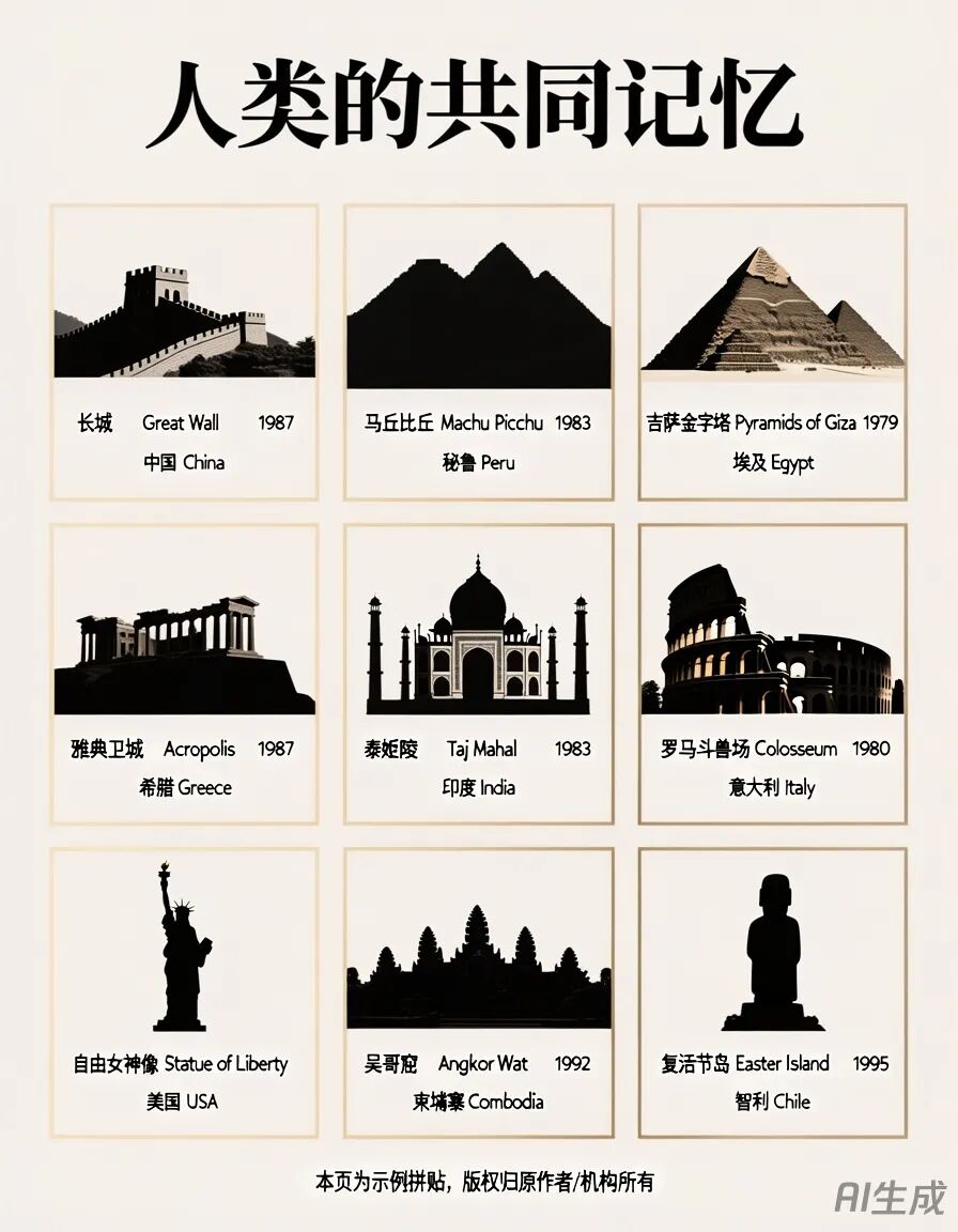 混元图像3.0生成世界遗产名录拼贴海报