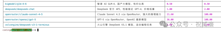 auto-coder.chat 模型列表显示截图