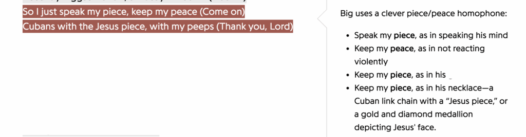 Genius上的Biggie歌词截图