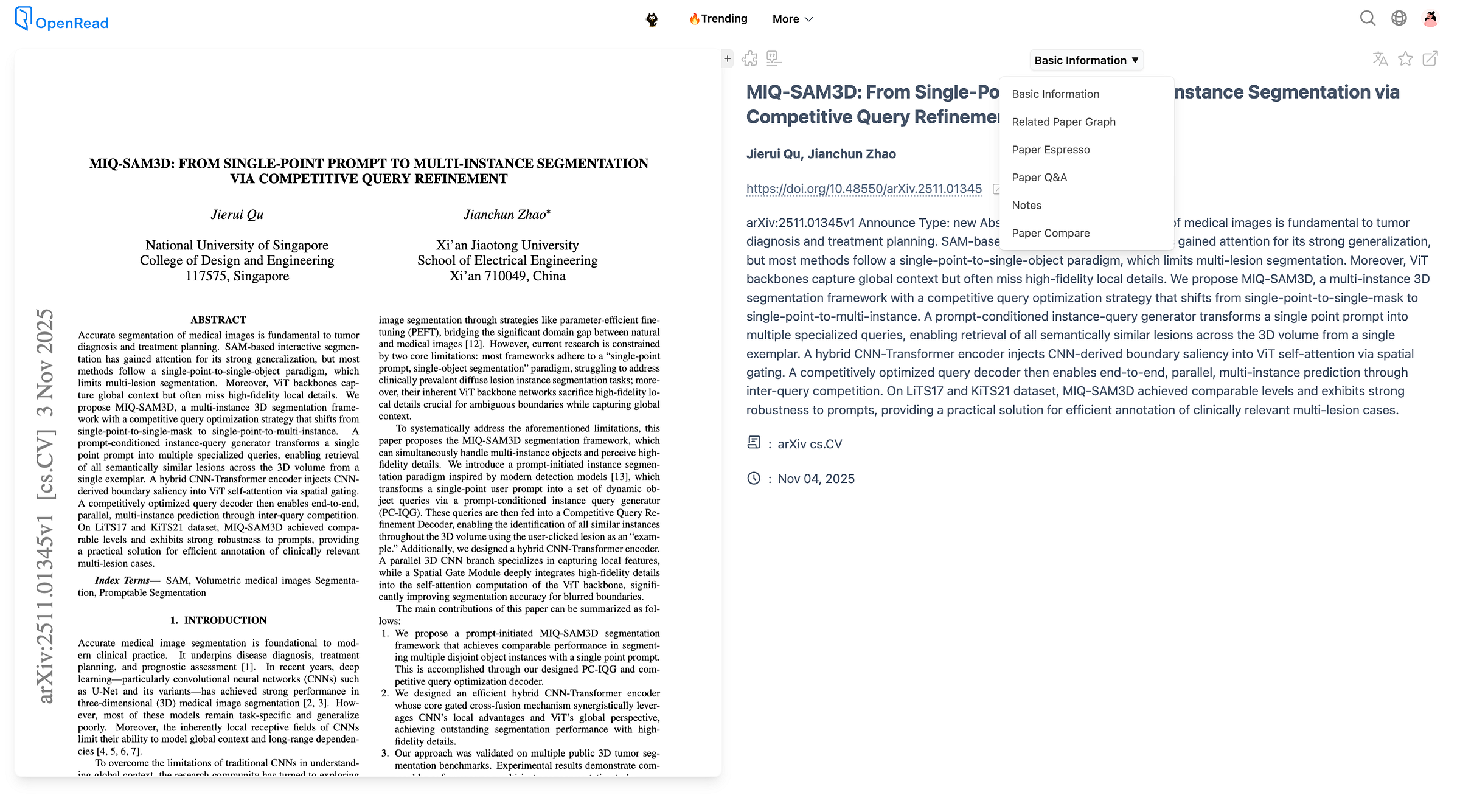 图8:在OpenRead界面中阅读论文,并排展示其他可用阅读模式